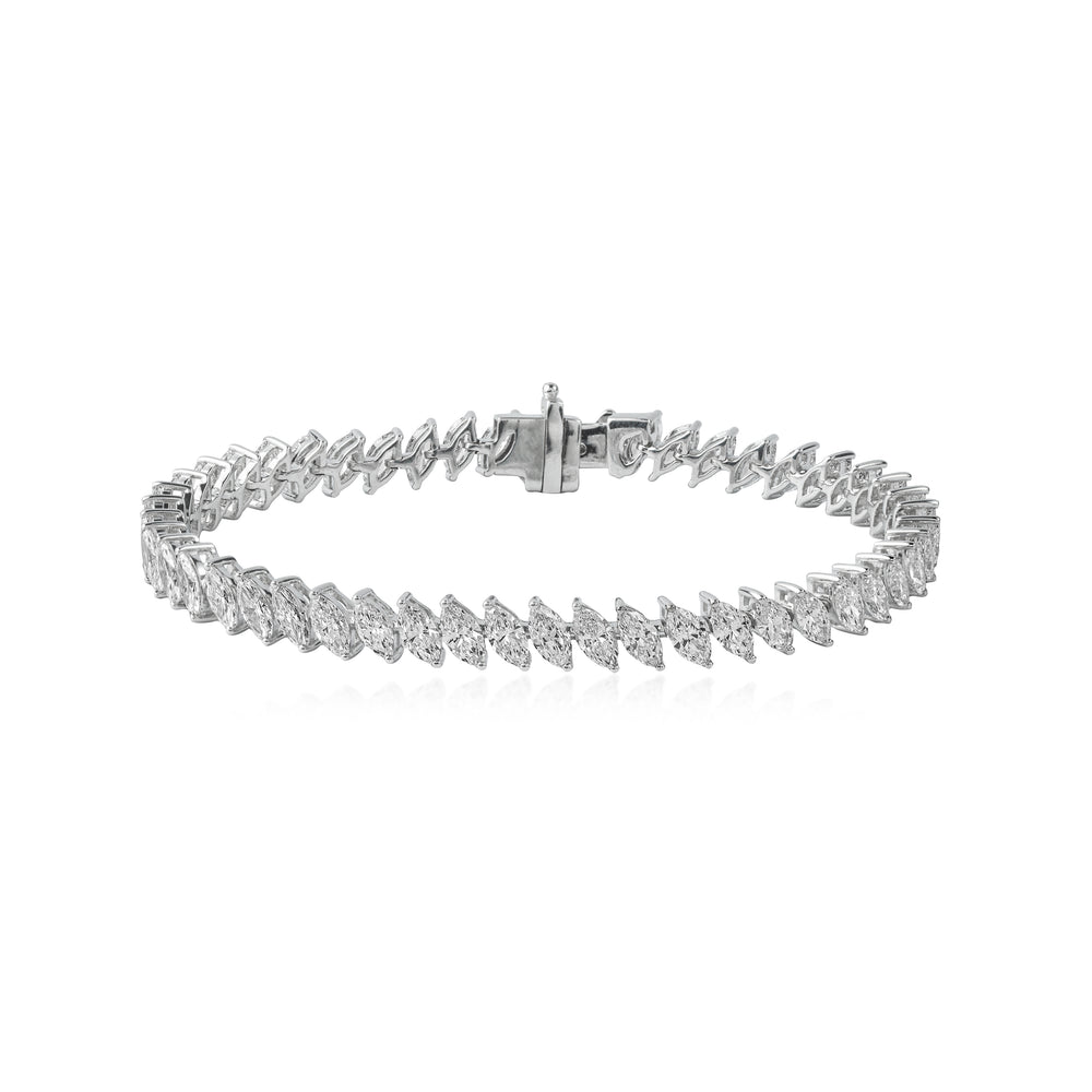 Silver tennis bracelet with marquise-cut diamonds in elegant, curved design
