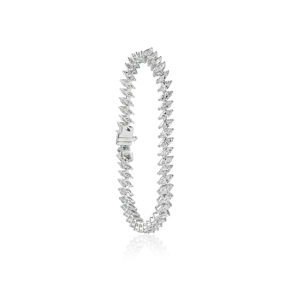 Silver diamond bracelet with interlocking chain and marquise stone design