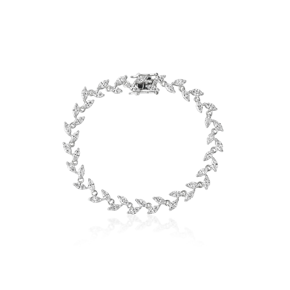 Diamond leaf bracelet with delicate linked silver design and clasp