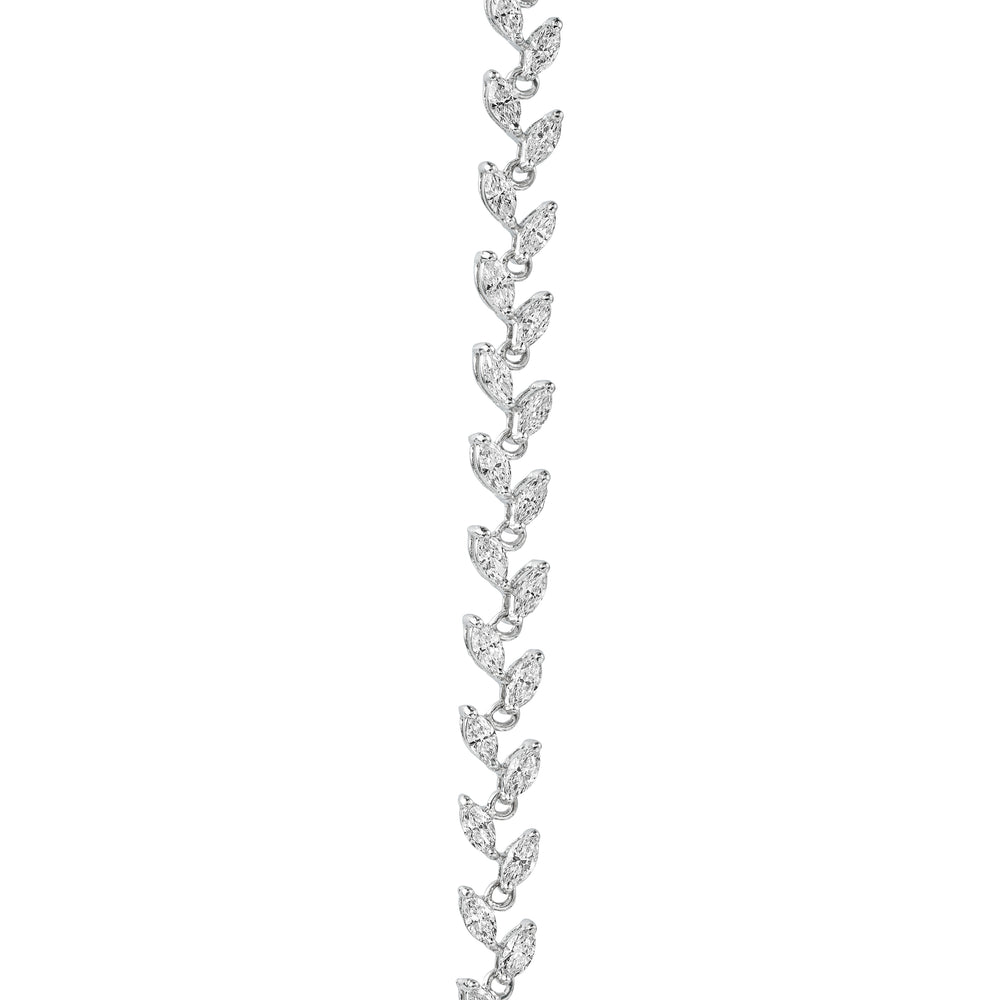 Silver leaf-shaped diamond bracelet or necklace link chain