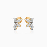 Diamond butterfly stud earrings in gold and white gold with marquise-cut stones