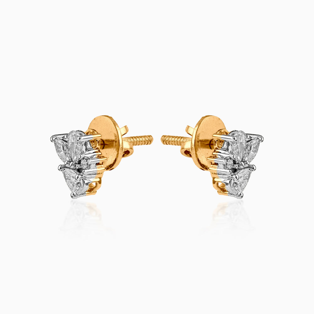Gold and white gold diamond stud earrings with screw-back closure