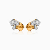 Gold and diamond cluster stud earrings with multiple diamond shapes and screw-back closure