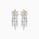 Diamond chandelier earrings with gold settings, cascading marquise and round stones