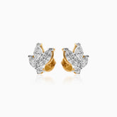 Gold and silver diamond cluster earrings with marquise and round stones