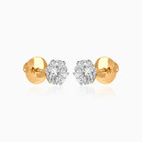 Gold stud earrings with brilliant round diamond solitaires set in classic six-prong settings.
