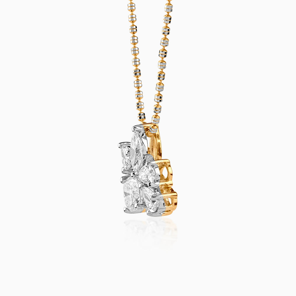 Gold and silver diamond pendant on delicate two-tone chain with sparkly gemstone cluster