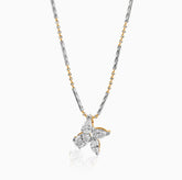 Diamond butterfly pendant on two-tone metallic chain with silver and gold accents