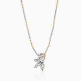 Two-tone diamond pendant necklace with floral-inspired marquise stone design on delicate chain