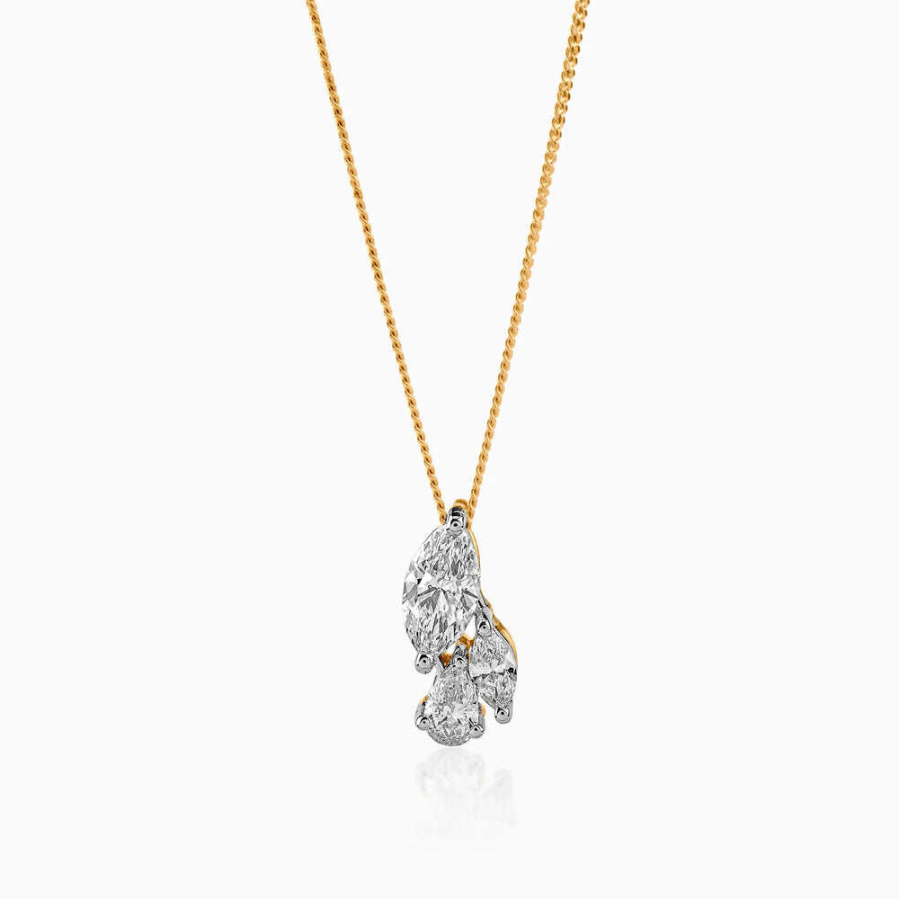 Gold chain with multi-stone pear-cut diamond pendant in white and yellow metal