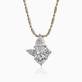 Elegant diamond pendant with mixed metal chain, multiple diamond shapes clustered together