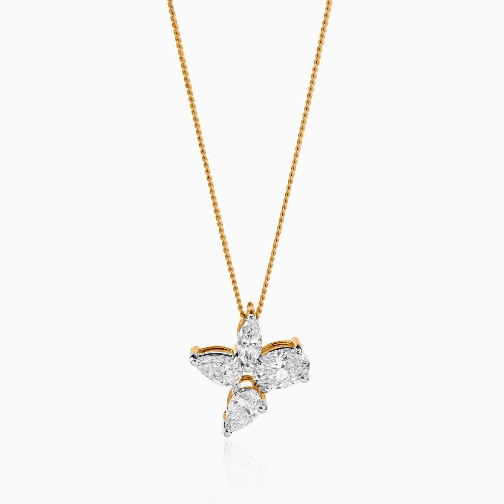 Gold chain with diamond butterfly pendant, white and yellow gold accent