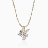 Diamond butterfly pendant on two-tone metallic chain with gold and silver links