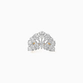 Diamond earring with pear-shaped stones in fan-like cluster design, silver and gold tones