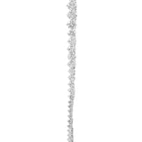 Vertical line of sparkling round diamonds set in white metal, gradually decreasing in size