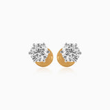 Diamond stud earrings with gold backing, sparkling round brilliant cut stones