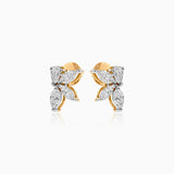Diamond butterfly stud earrings in gold and white gold with marquise-cut stones