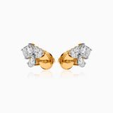 Gold and diamond cluster stud earrings with multiple diamond shapes and screw-back closure