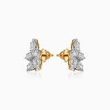 Gold and silver diamond cluster stud earrings with intricate multi-stone design