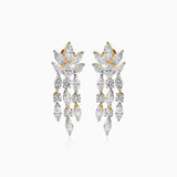 Diamond chandelier earrings with gold settings, cascading marquise and round stones