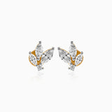 Gold and diamond earrings with marquise-cut stones in delicate floral cluster design