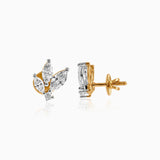 Gold and diamond leaf-shaped stud earrings with marquise-cut stones