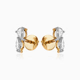 Gold and silver diamond stud earrings with two-stone marquise diamond design