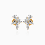 Diamond stud earrings with pear-shaped stones on gold and white metal setting