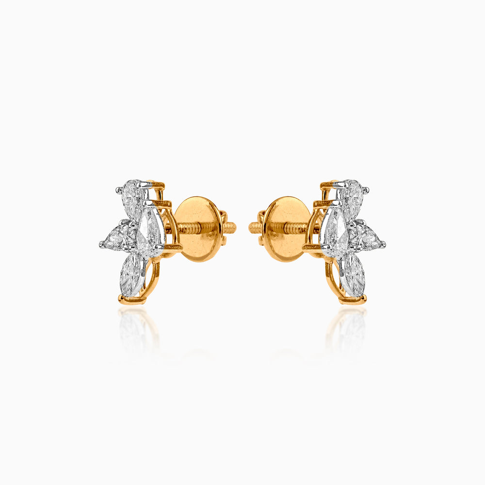 Gold and diamond butterfly stud earrings with screw-back closure