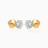 Gold stud earrings with brilliant round diamond solitaires set in classic six-prong settings.