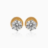 Gold-rimmed diamond stud earrings with sparkling round brilliant cut stones