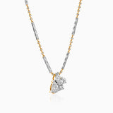 Gold and silver necklace with diamond cluster pendant, delicate two-tone chain design.