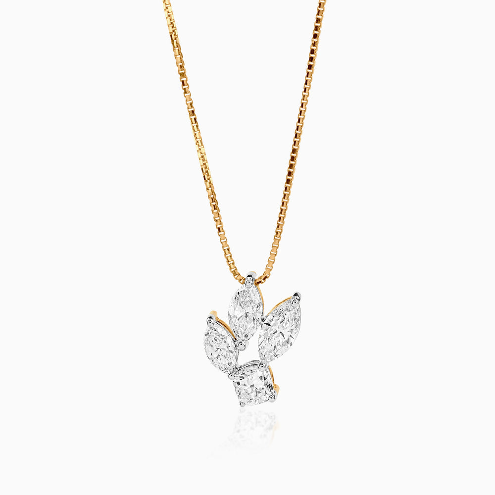 Gold chain with diamond butterfly pendant on white background