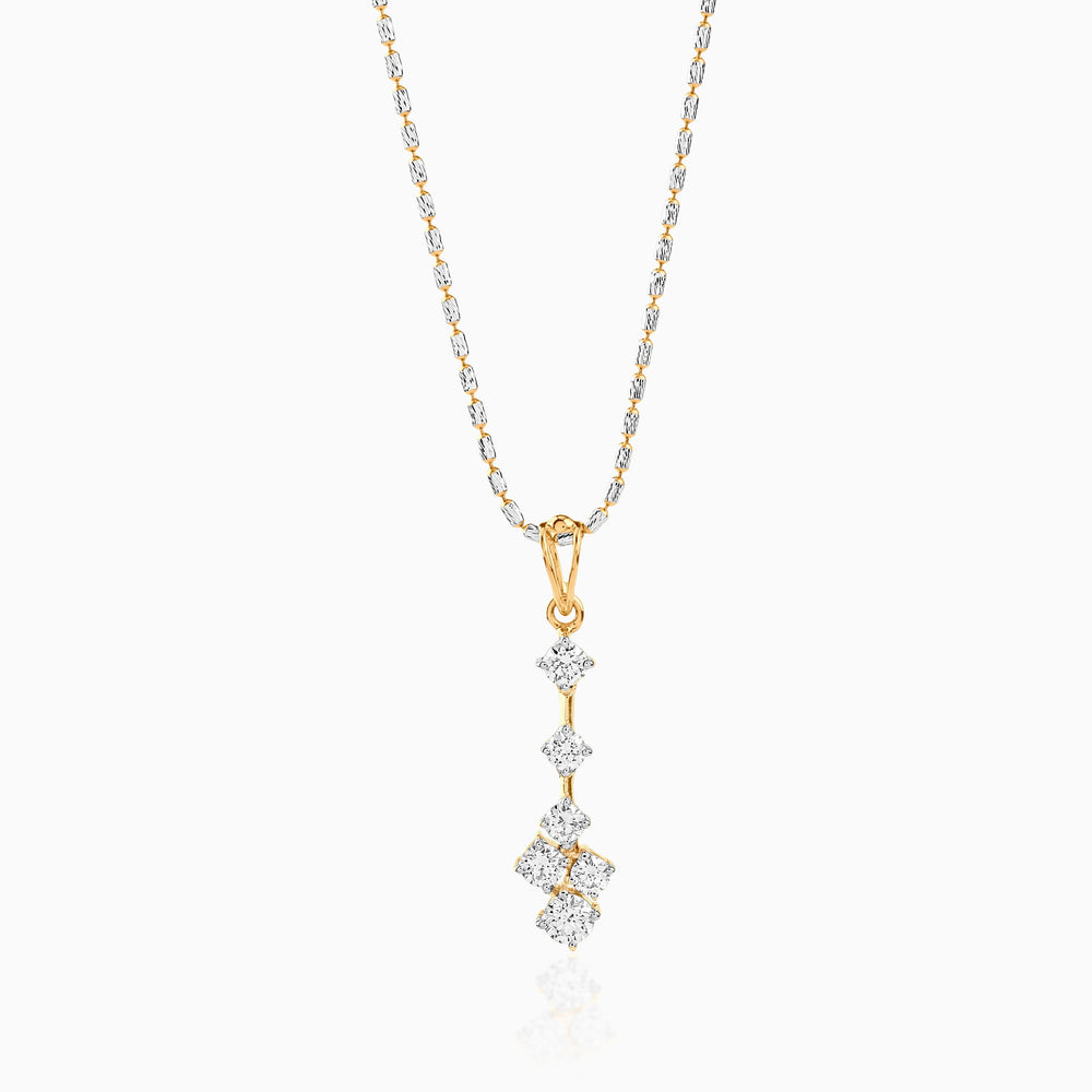 Gold and silver chain with dangling diamond cluster pendant