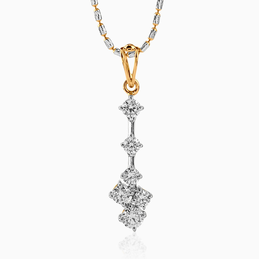 Gold and silver diamond pendant necklace with cascading round brilliant stones