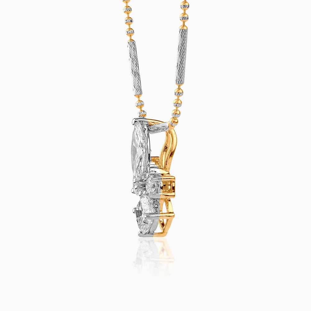 Gold and silver diamond pendant on delicate two-tone chain with mixed metal design