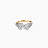 Two-tone diamond engagement ring with oval stones on gold and pavé band