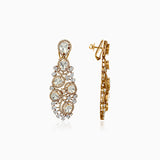 Ornate gold earrings with large round diamonds in intricate cluster design