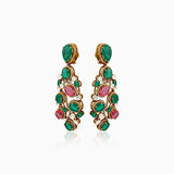 Ornate emerald and ruby chandelier earrings with gold and diamond detailing